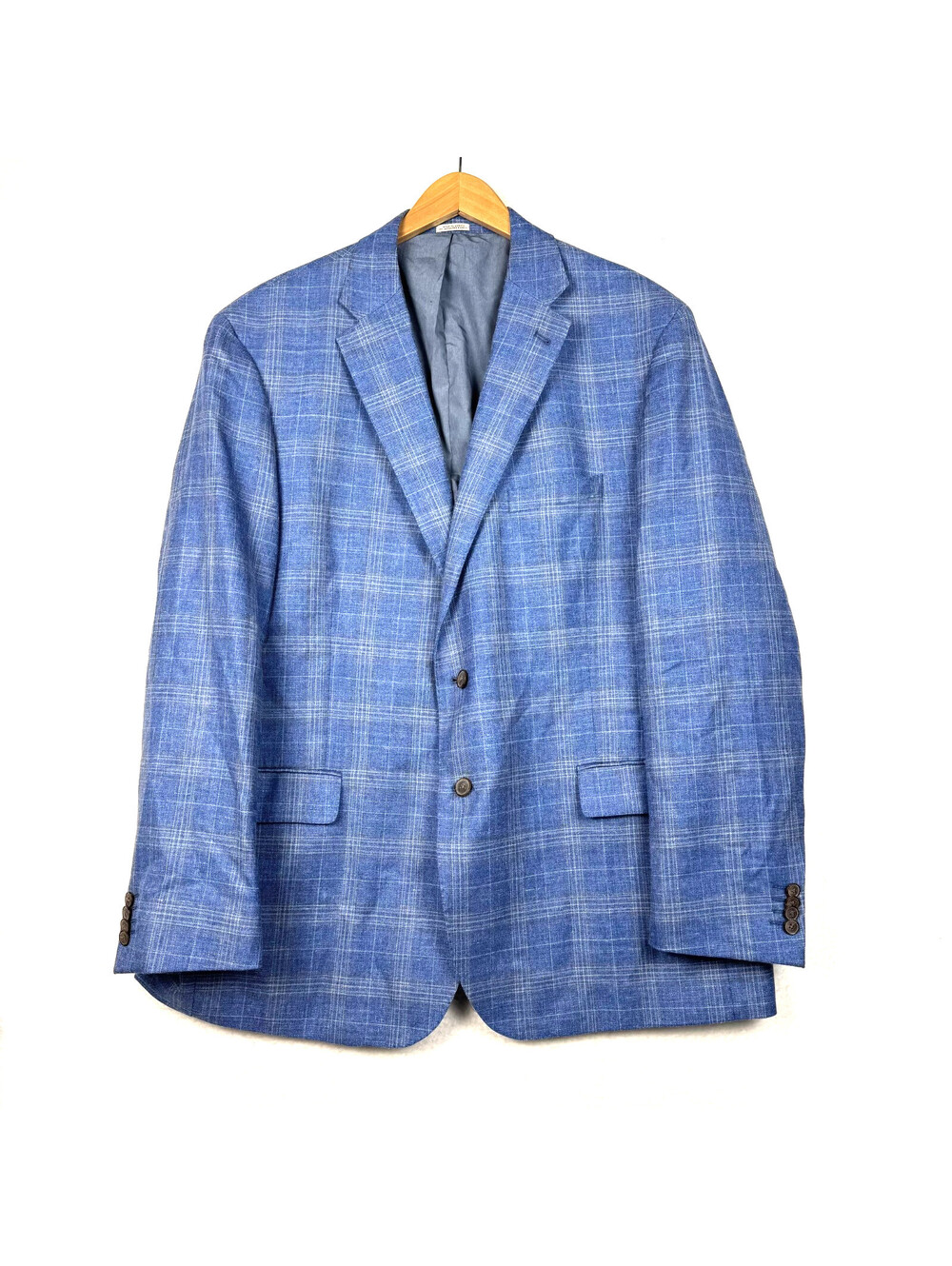 Joseph Abboud San Ildefonso 50L Classic Fit Blue Plaid Wool Silk Linen Blazer